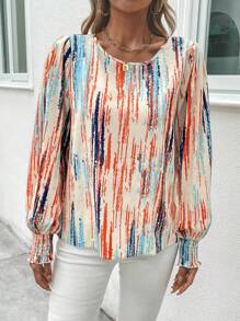 SHEIN LUNE In Bàn chải Tay áo lồng đèn Áo sơ mi - Nhiều màu - Xem 3