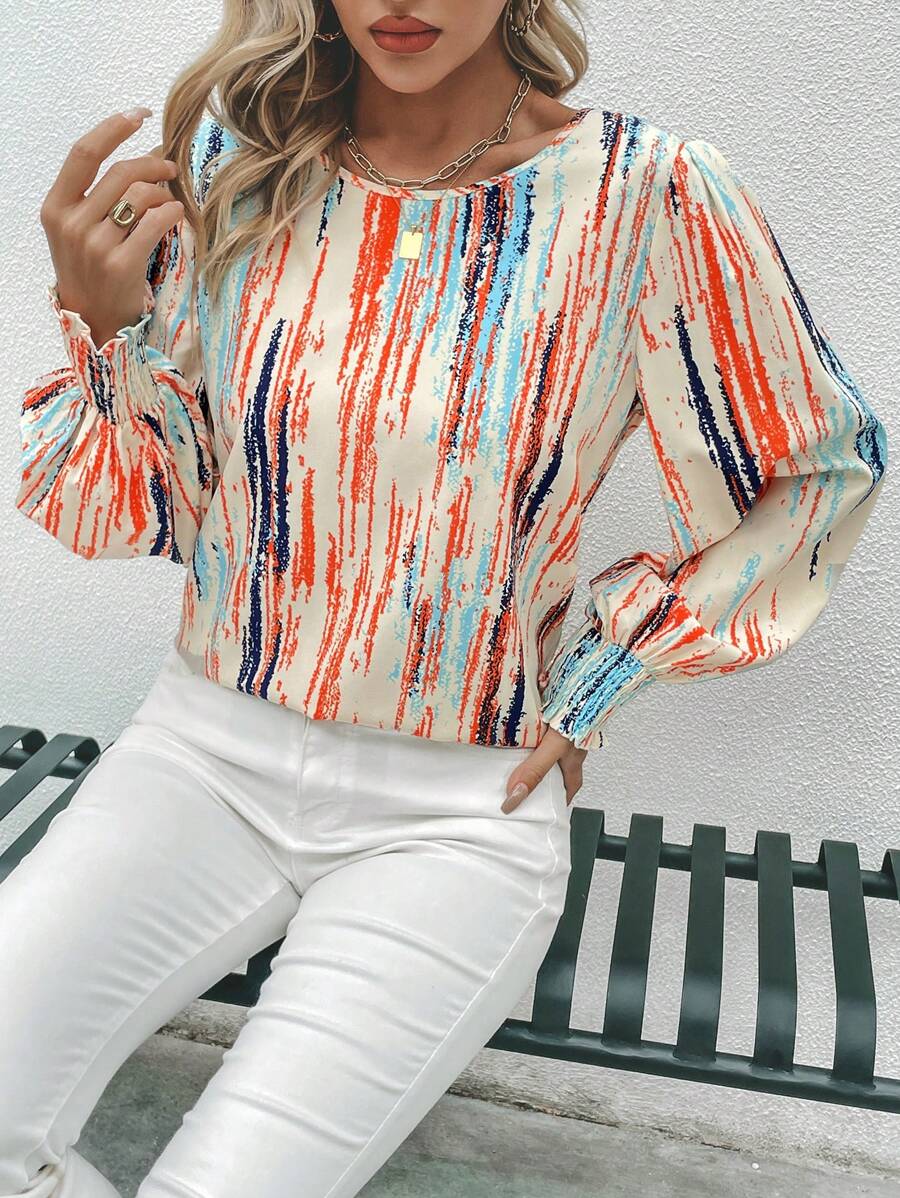 SHEIN LUNE In Bàn chải Tay áo lồng đèn Áo sơ mi - Nhiều màu - Xem 1