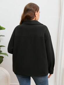 SHEIN Essnce Hơn Thả vai Nút phía trước Áo khoác - màu đen - Xem 3