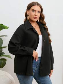 SHEIN Essnce Hơn Thả vai Nút phía trước Áo khoác - màu đen - Xem 5