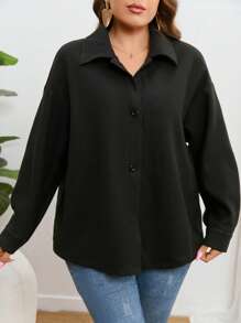 SHEIN Essnce Hơn Thả vai Nút phía trước Áo khoác - màu đen - Xem 4