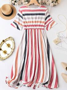 SHEIN LUNE 加大条纹印花连衣裙，女士夏季服装 - 彩色 - 查看 2