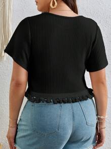 SHEIN VCAY Plus Waffle Knit Guipure Lace Trim Tee
