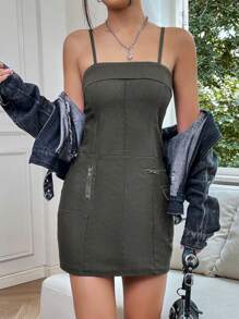 SHEIN EZwear 拉鏈細節吊帶連衣裙