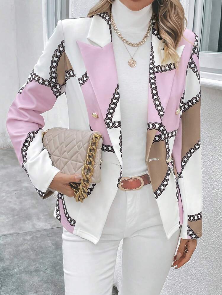 Chain Print Double Breasted Blazer