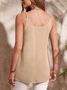 SHEIN Clasi Solid Plicated Detail Cami Top - Apricot - View 2