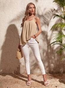 SHEIN Clasi Solid Plicated Detail Cami Top - Apricot - View 6