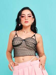 SHEIN X Doris Jocelyn SHEIN MOD 波點網紗吊帶上衣 - 彩色 - 查看 2