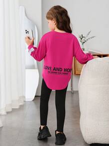 SHEIN Cô Gái Trẻ Đồ họa Khẩu hiệu Áo thun Thả vai & Xà cạp - Nhiều màu - Xem 1