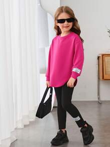 SHEIN Cô Gái Trẻ Đồ họa Khẩu hiệu Áo thun Thả vai & Xà cạp - Nhiều màu - Xem 5