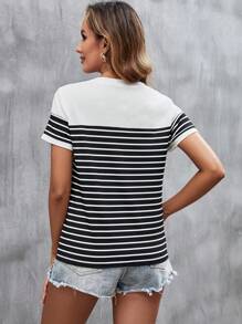 SHEIN LUNE Striped Print Round Neck Tee