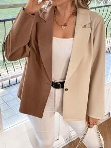 Calvaya Plus Two Tone Single Button Blazer - Multicolor - View 1