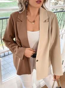 Calvaya Plus Two Tone Single Button Blazer - Multicolor - View 6