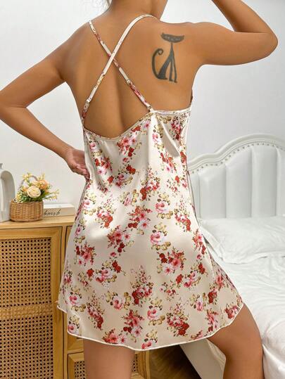 Floral Print Satin Cami Nightdress
