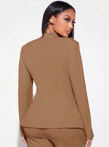 SHEIN SXY 青果領單釦西裝外套 - 卡其色 - 查看 2