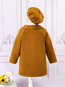 SHEIN Young Girl 1pc Floral Embroidery Button Front Overcoat - Rust Brown - View 2