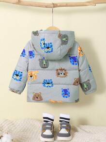 SHEIN 男婴卡通图案拉链连帽棉服外套