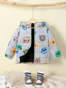 SHEIN 男婴卡通图案拉链连帽棉服外套