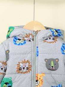 SHEIN 男婴卡通图案拉链连帽棉服外套