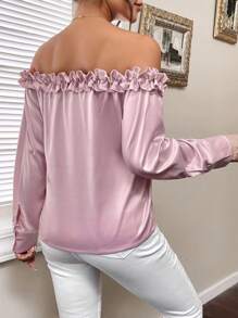 GENKIRA Off Shoulder Frill Trim Blouse - Pink - View 6