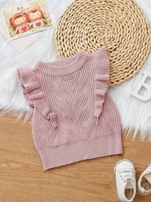 SHEIN Young Girl Ruffle Trim Sweater Vest - Dusty Pink - View 1