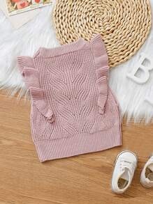 SHEIN Young Girl Ruffle Trim Sweater Vest - Dusty Pink - View 2