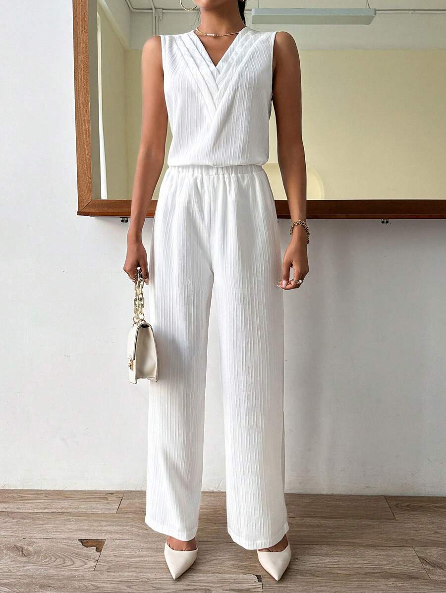 SHEIN Essnce Solid Tank Top & Wide Leg Pants - White - View 1
