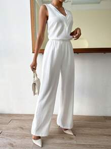 SHEIN Essnce Solid Tank Top & Wide Leg Pants - White - View 4