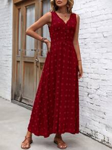 SHEIN VCAY Swiss Dot Button Front Tank Top & Shorts