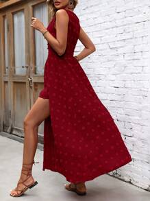 SHEIN VCAY Swiss Dot Button Front Tank Top & Shorts