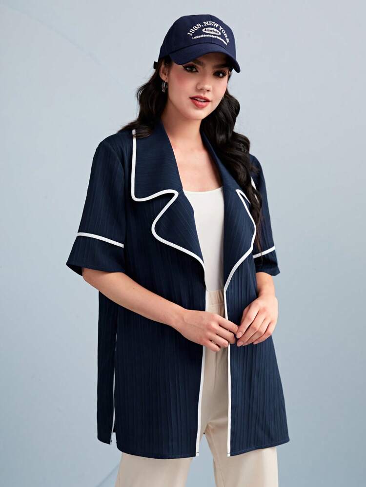 Contrast Binding Lapel Collar Coat