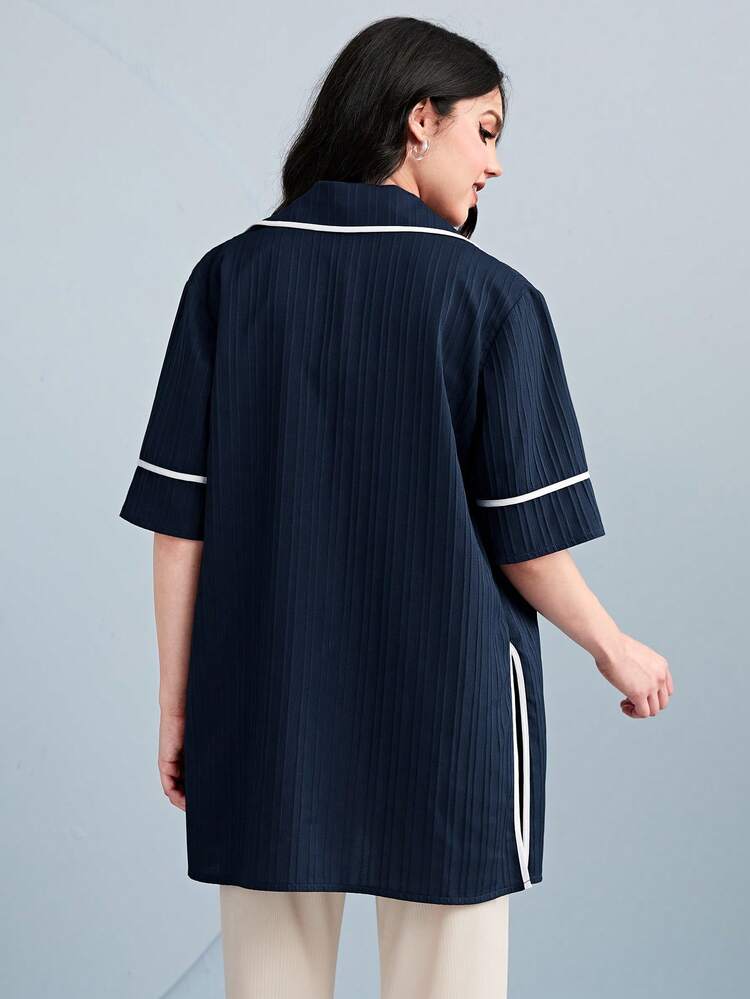 Contrast Binding Lapel Collar Coat