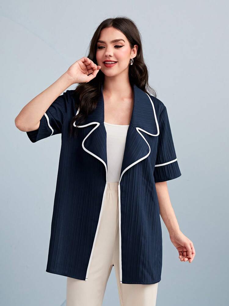 Contrast Binding Lapel Collar Coat