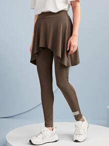 Mulvari 字母補丁細節二合一緊身打底褲 - 棕色 - 查看 1