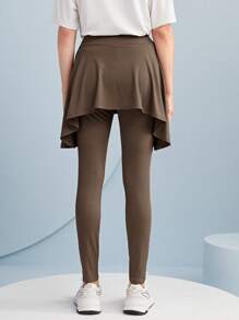 Mulvari 字母補丁細節二合一緊身打底褲 - 棕色 - 查看 2