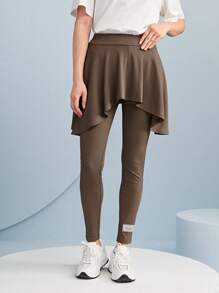 Mulvari 字母補丁細節二合一緊身打底褲 - 棕色 - 查看 3