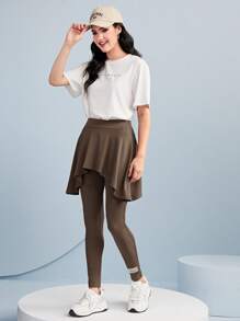 Mulvari 字母補丁細節二合一緊身打底褲 - 棕色 - 查看 4