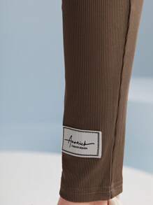 Mulvari 字母補丁細節二合一緊身打底褲 - 棕色 - 查看 5