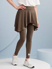 Mulvari 字母補丁細節二合一緊身打底褲 - 棕色 - 查看 6