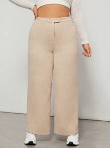 SHEIN EZwear Plus Solid Wide Leg Suit Trousers - Beige - View 1