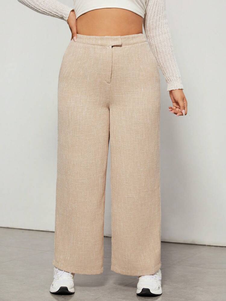 Plus Solid Wide Leg Suit Pants