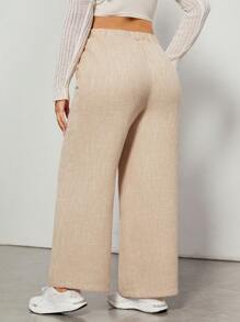 SHEIN EZwear Plus Solid Wide Leg Suit Trousers - Beige - View 2