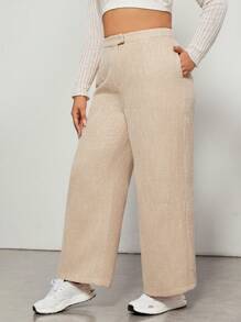 SHEIN EZwear Plus Solid Wide Leg Suit Trousers - Beige - View 3