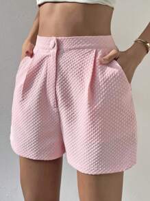 SHEIN Essnce Shorts unicolor con fruncido - Rosa Pálido - Ver 2