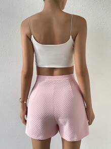 SHEIN Essnce Shorts unicolor con fruncido - Rosa Pálido - Ver 3