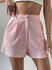 SHEIN Essnce Shorts unicolor con fruncido - Rosa Pálido - Ver 4
