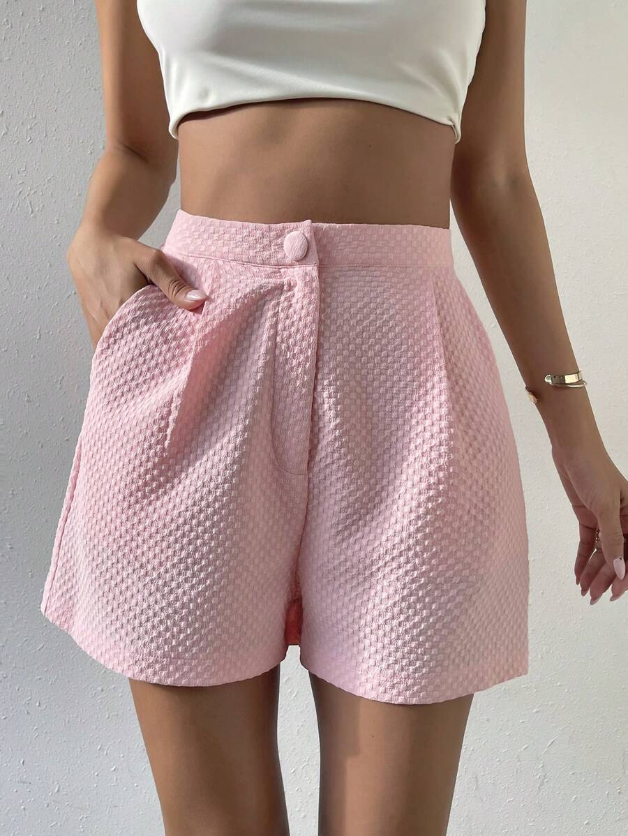 SHEIN Essnce Shorts unicolor con fruncido - Rosa Pálido - Ver 1