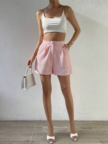 SHEIN Essnce Shorts unicolor con fruncido - Rosa Pálido - Ver 6