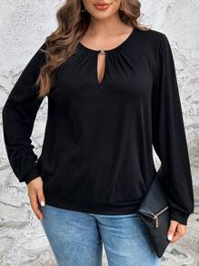 EMERY ROSE Plus Keyhole Neckline Sweatshirt