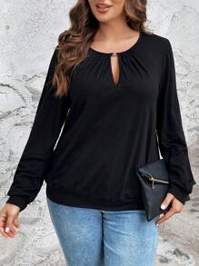 EMERY ROSE Plus Keyhole Neckline Sweatshirt